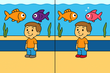 水族館イラストでまちがい探し！魚と男の子に隠された5つの違い、あなたはすべて見つけられる？