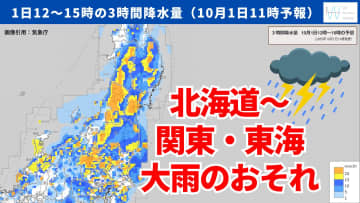 今日1日・明日2日の天気予報　今日は北海道～関東・東海で大雨のおそれ！明日は広く晴れて東北・関東は気温上昇