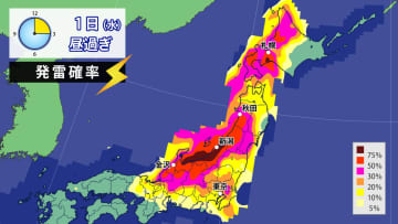 1日（水）午後も　北・東日本で激しい雷雨のおそれ　落雷・突風など注意を