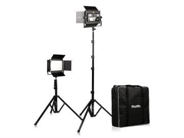 PhottixブランドのLEDライト2灯セットが発売　フルカラーで最大50W　スタンド、バーンドアも付属