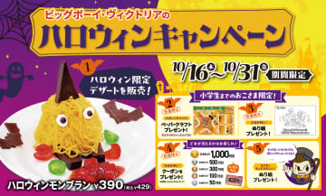 ビッグボーイ、ハロウィンに“お化け”モンブラン発売。ペーパークラフト/塗り絵/クーポン券の特典付き