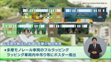 「平成狸合戦ぽんぽこ」とコラボで多摩の魅力発信！作品のワンシーンをフルラッピングした多摩モノレール車両が運行