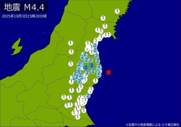 【速報】関東・東北で地震　M4．4　最大震度3　震源は福島県沖　