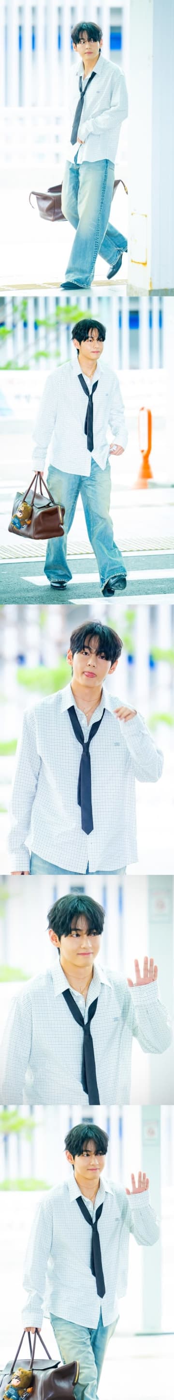 BTS・Vの「ダンディな空港ファッション」が話題、パリへ出国【PHOTO】