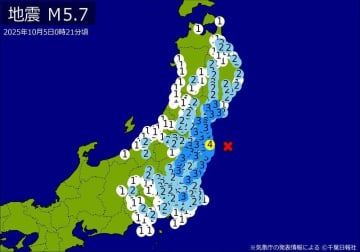 【速報】関東・東北・中部で地震　M5．7　東京、神奈川、埼玉、千葉、静岡などで揺れ　最大震度4　震源は福島県沖　