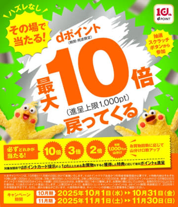 dポイントがその場で最大10倍！ ドコモが抽選式還元キャンペーン開催中