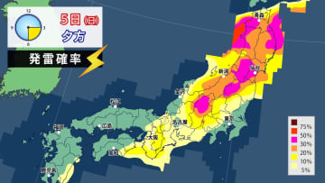 5日(日)は北・東日本で雷雨のおそれ　台風22号は9日(木)以降に強い勢力で列島接近の可能性