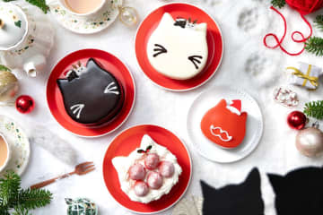 ねこねこ25年クリスマスケーキ、‟黒猫＆白猫”のチョコムースケーキや1人用「こねこサンタケーキ」も