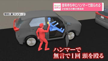 信号待ち中にハンマーで殴られる 　2台後ろの車の男逃走