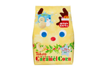 「キャラメルコーン」クリスマス限定“まろやかにとろける”ホワイトミルク味、雪だるま形入り