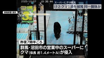 スーパーにクマ侵入　客ら襲われ軽いケガ　けさ1頭捕獲…同一個体か　群馬・沼田市