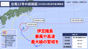 【気象予報士が解説】台風22号明日9日午前に伊豆諸島に最接近 暴風と波浪の特別警報発表！線状降水帯発生のおそれも