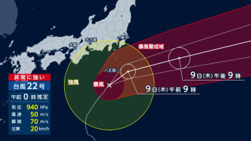 伊豆諸島に暴風・波浪・特別警報　台風22号は朝にかけて最接近