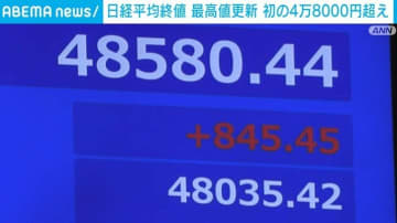 日経平均初の4万8000円超え 半導体関連の取引で上昇