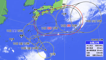台風23号　週末に沖縄～九州南部に発達しながら接近　12日（日）には暴風域を伴う