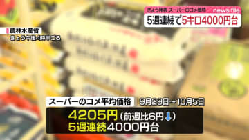 スーパーのコメ平均価格　5週連続で5キロ4000円台