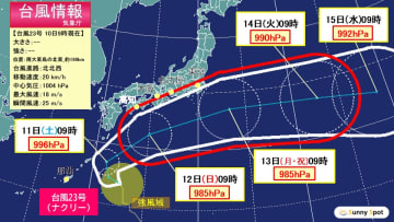 【台風23号】近畿や関東など暴風警戒域に　台風＋前線＝接近前から大雨に　連休中のお出かけに影響も