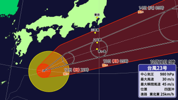 台風23号は伊豆諸島南部へ　あすにかけて災害の危険度高まる　きょうの西日本は真夏日も