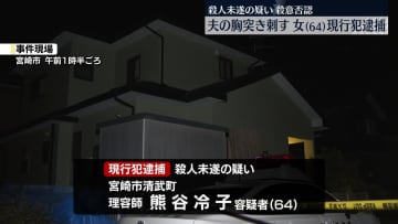 「胸を刺したことは間違いない」同居の夫を“刃物”で突き刺したか　妻を逮捕　殺意は否認　宮崎市