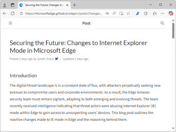 Microsoft、「Edge」の「IE モード」を制限 ～今夏よりセキュリティ攻撃の的に／右クリックメニューやツールバーから遠ざけるほか、利用にひと手間