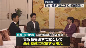 自民・維新が党首会談　連立含め政策協議へ