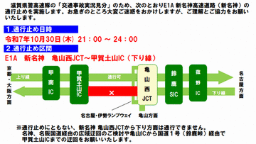 【新名神】甲賀市内で交通事故実況見分 一部通行止め（30日21:00現在）