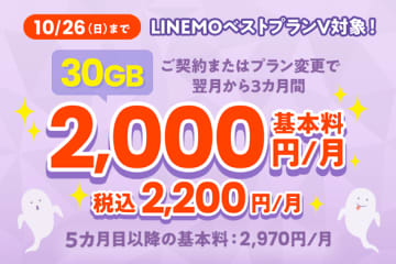 「LINEMO週穫祭」10月3週目、「LINEMO ベストプランV」が3カ月間770円割引