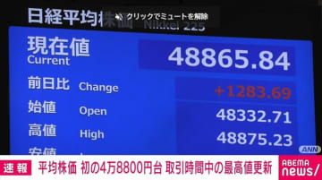 日経平均株価 初の4万8800円台 取引時間中の最高値更新
