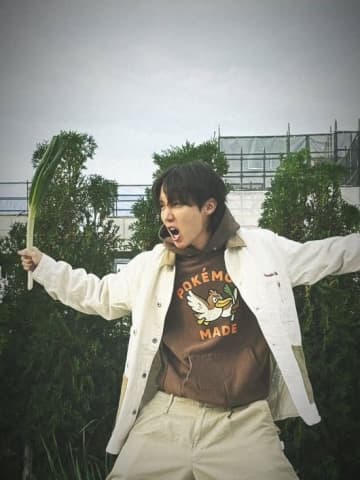 BTSのJ-HOPE、ネギを持ってキャラクターの真似？遊び心満載の近況ショットが話題