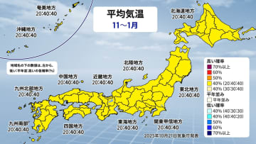 11月まで気温高い　12月以降は冬型強まる時期も　気象庁3か月予報