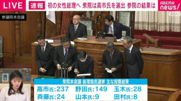 衆議院 高市総裁を第104代総理大臣に指名