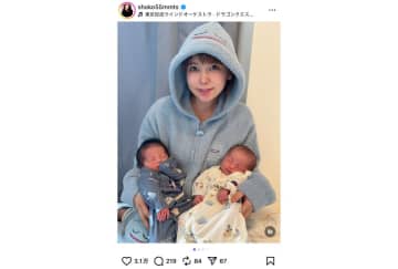 中川翔子、双子と“スライム姿”で親子コーデ　『ドラクエ』風の子育てイラストも公開「勇敢に育てたいな」