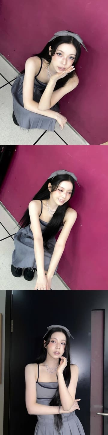 NMIXXの“末っ子”ギュジン、“紐ワンピ”着てしゃがむ上目遣いSHOTに悶絶…色白肌にも注目【PHOTO】