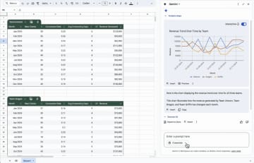 「Google スプレッドシート」でGeminiがシート内の複数テーブルを参照できるように／異なるテーブルを参照したXLOOKUP関数を使った数式やグラフの生成も可能