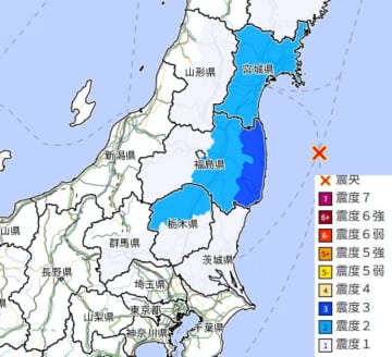 【速報】東北・関東で地震　M4.8 　震源は福島県沖　最大震度3