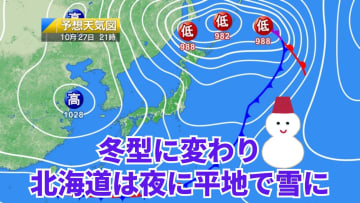 今日27日・明日28日の天気予報　今夜は北海道で暴風＆積雪に警戒！東京や近畿は『木枯らし1号』発表あるかも