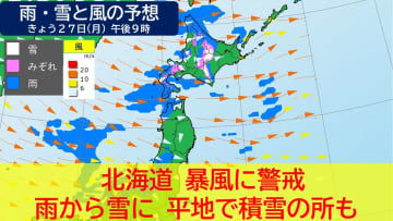 【早めの帰宅を】北海道 夜は雨から雪に あすにかけて平地でも積雪　暴風に警戒 低気圧が急速に発達