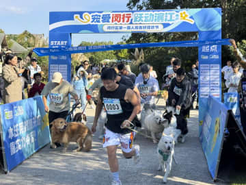 公園でペットと楽しむイベント開催　中国上海市