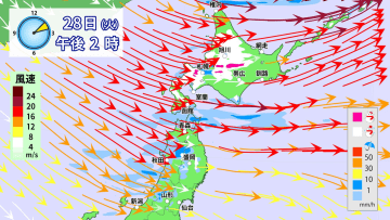 日本海側は雨や雪　北海道は暴風に警戒を　太平洋側は29日（水）にかけて晴天