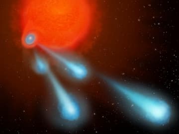赤色巨星「うみへび座V星」周辺から放たれる“キャノンボール”