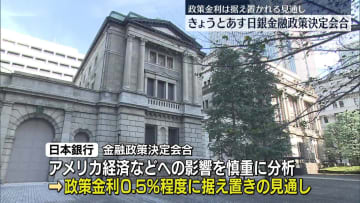 日銀、きょうから金融政策決定会合　政策金利は据え置かれる見通し