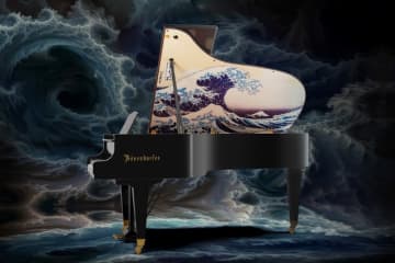 大阪・関西万博で話題を集めた 葛飾北斎の浮世絵を描いたグランドピアノ 銀座本店にて期間限定展示販売