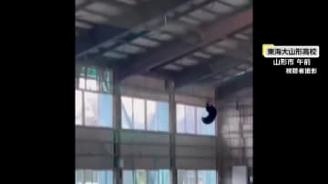 小学校と高校にクマ出没　山形市で高校の室内練習場に入りネットをよじ登る姿　南陽市では小学校の玄関の扉が割られる