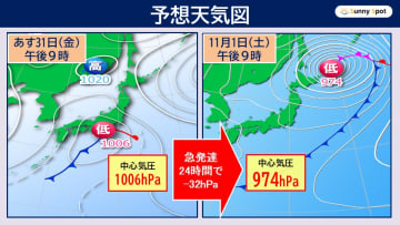 【低気圧が急発達】あすのハロウィン～11月のスタートは荒天・警報級大雨や暴風に　３連休の天気は？