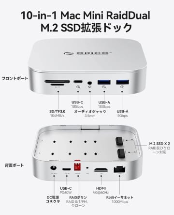 【Mac Mini 4に最適】ORICOの革新的な10in1外付けSSDケース「MR10」が発売記念セール！NVMe/SATA対応デュアルRAIDハブが25%OFFの14,999円に！