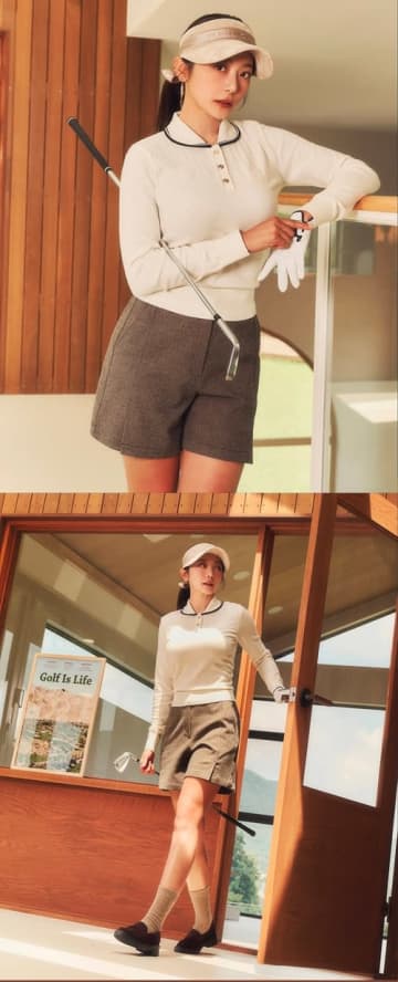 大胆なショーパンに目が行く…韓国女子ゴルファー、童顔ビジュ＆美脚輝く秋コーデSHOTに反響【PHOTO】