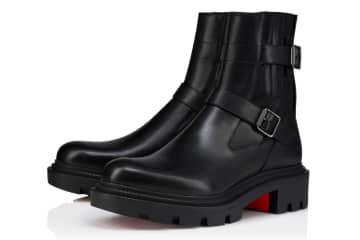 クリスチャン ルブタン「オキシブーティー カレッジ」タフなチャンキーソールのベルト付きメンズブーツ