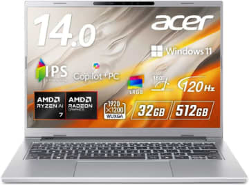 Ryzen AI 7 250搭載の14型モバイルノート、日本エイサーから