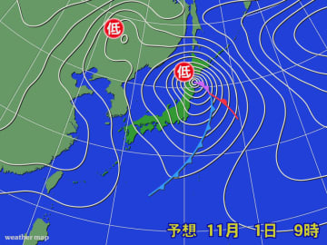 低気圧　急速に発達しながら北上