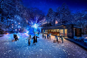 軽井沢の夜空を独り占め！星野エリアの「ケラ池スケートリンク」に光る靴と「星屑のトンネル」が初登場！